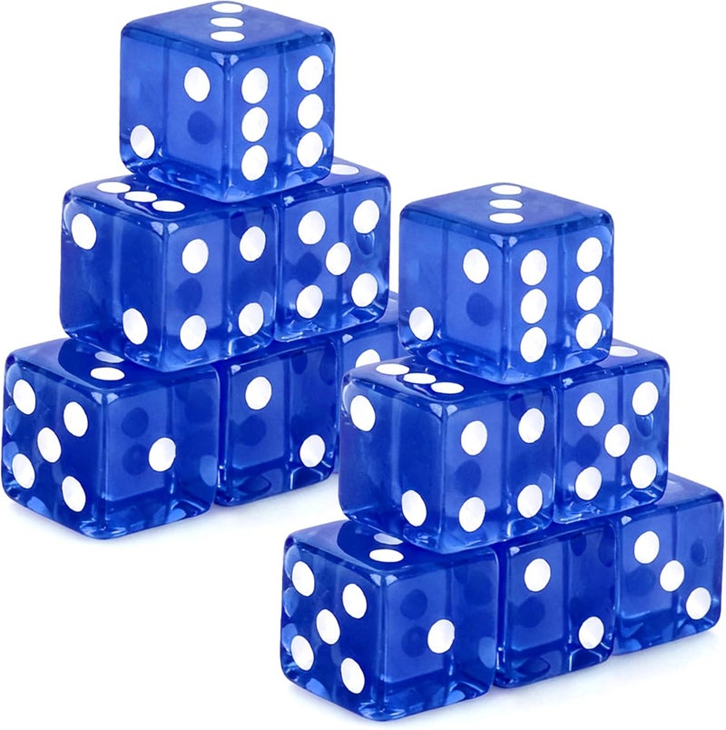 Abilat 12 Pieces 19mm Casino Dice Set Translucent 6 Sided Game Dices Acrylic Square Corner Dice for Casino Vegas Theme Birthday Party Supplies Board Games Table Games (Blue) - Image 1